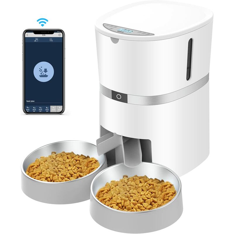 Distributeur de Croquettes avec Contrôle APP, WiFi activé Distributeur Croquettes Automatique Programmable pour Chats & Chiens,Bols Doubles,