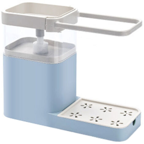 Distributeur de détergent automatique grande capacité avec porte-serviettes et porte-éponge, bleu-AquaForge