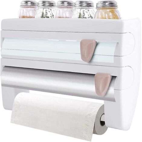 Distributeur de film étirable et aluminium idéal - Support mural pour rouleau de papier et rangement pour cuisine et salle de bain, blanc