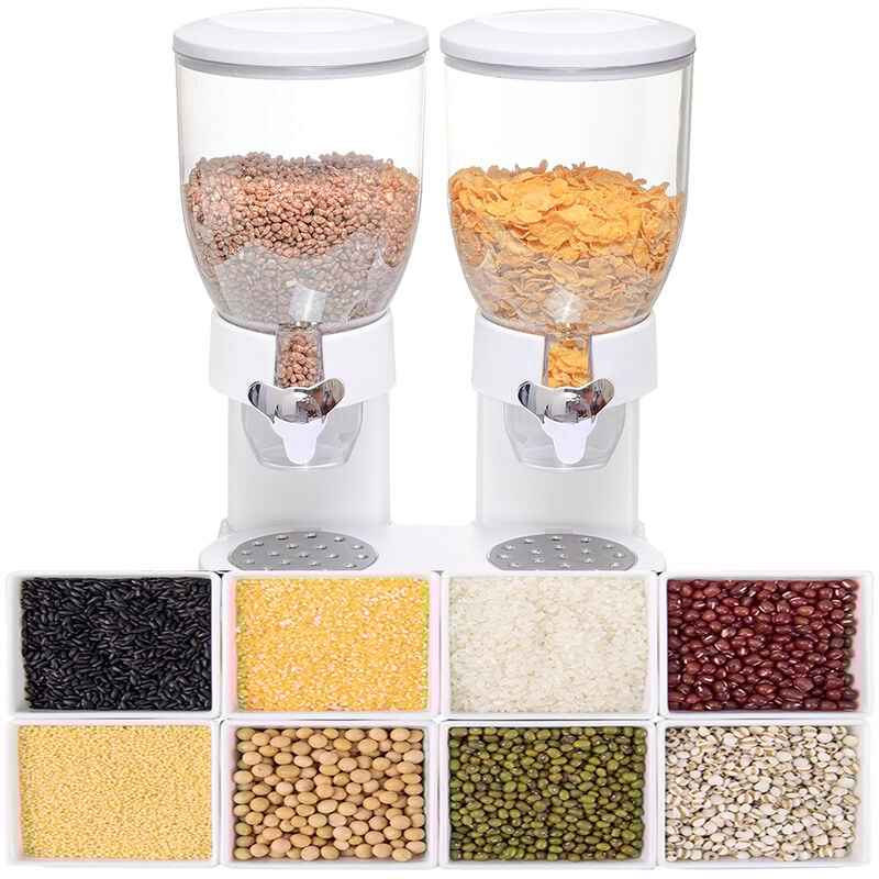 Sifree - Distributeur de céréales Double, 2X3,5L, Rangement pour muesli, cornflakes, Fruits secs, Bonbons, Riz, noix, collations, Plastique, Blanc