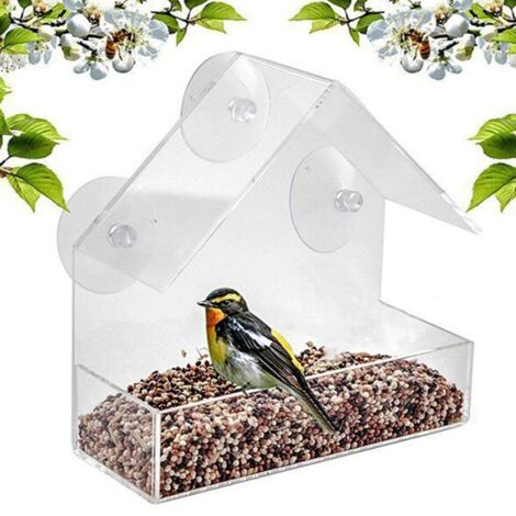 Distributeur de graines pour oiseaux à fixer sur fenêtre - Mangeoire 20x10x19 cm
