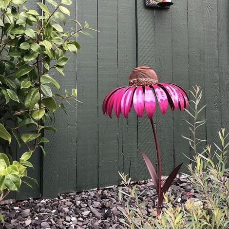 Distributeur de Graines pour Oiseaux en Forme de Fleur - Support en Fer Forgé pour Jardin - Décoration Extérieure et Mangeoire Métallique