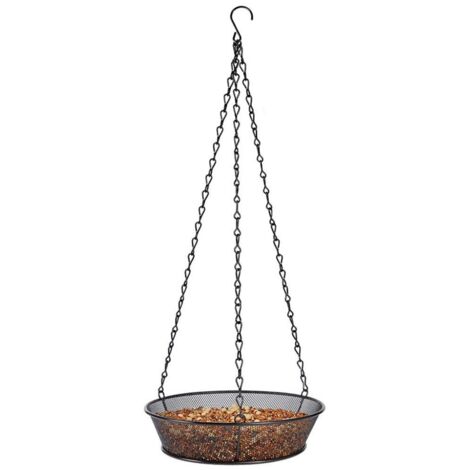 Distributeur de Graines pour Oiseaux en Métal, Plateforme Grillagée Ronde à Suspendre pour Jardin Extérieur