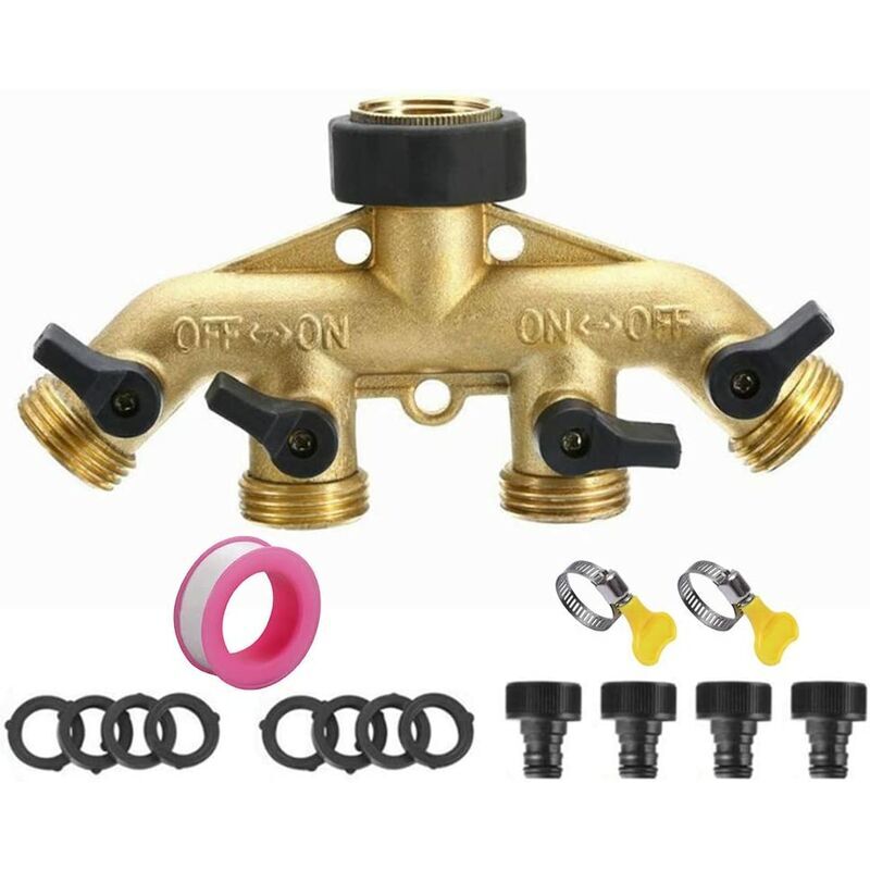 Distributeur de jardin à 4 voies en laiton, répartiteur de tuyau d'arrosage - Pièces et raccords d'arrosage pour l'irrigation du jardin