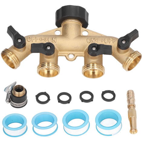 Distributeur de Jardin en Laiton 4 Voies, Raccord Diviseur de Robinet 3/4in pour Tuyau d'Arrosage, Standard US