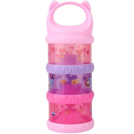 Distributeur de lait en poudre pour bébé, boîte de rangement portable à 3 compartiments pour biberons de lait en poudre, collations et noix (rose)
