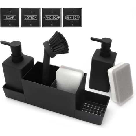 Distributeur De Liquide Vaisselle Pour La Cuisine, Ensemble Distributeur De Savon Et De Liquide Vaisselle, Ensemble Distributeur De Savon Et De Liquide Vaisselle Avec Porte-Éponge Et Brosse, Organisat