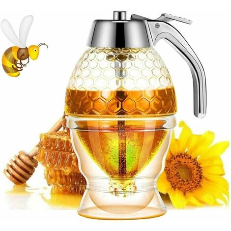 Distributeur de miel, distributeur de sirop, beau pot à miel en nid d'abeille, pot à miel avec support