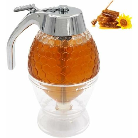Distributeur de miel, miel de récipient de pot de miel acrylique portatif, récipient de sirop pour servir le miel et le sirop