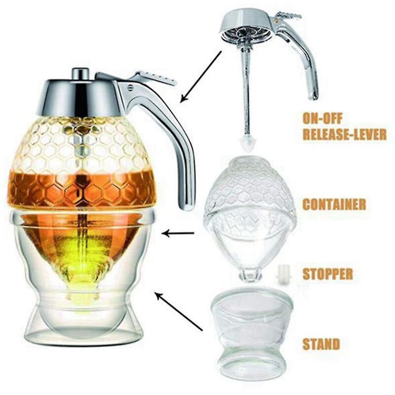 Distributeur de miel, récipient à sirop anti-goutte avec support, magnifique pot à miel en forme de nid d'abeille, sirop Su