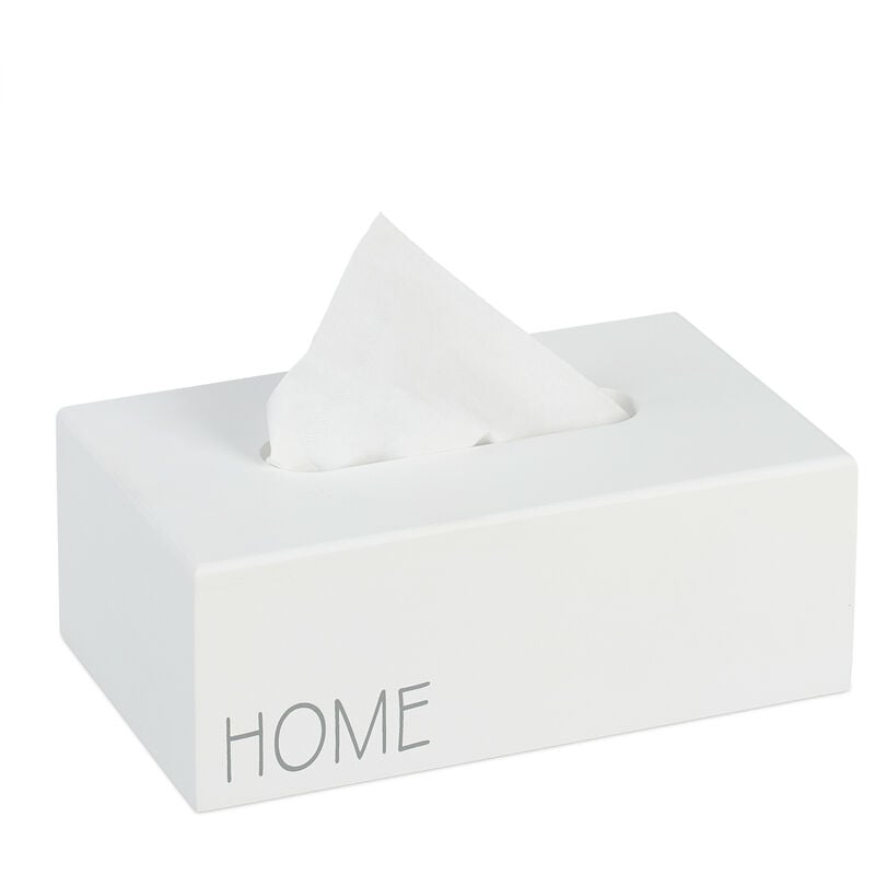Distributeur de mouchoirs, boîte à lingettes, support rectangulaire, HxLxP : 9x25x15 cm, «Home», blanc - Relaxdays