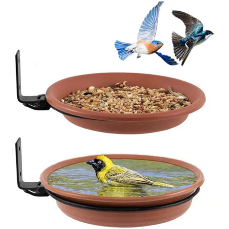 Distributeur de Nourriture pour Oiseaux avec Support Arbre - 2 Plateaux et 2 Supports - Abreuvoir et Mangeoire Jardin Extérieur