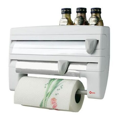Distributeur de papier absorbant, porte-rouleaux mural de cuisine - avec 2 lames de découpe - support papier aluminium, papier cuisson ROLL'N ROLL Metaltex