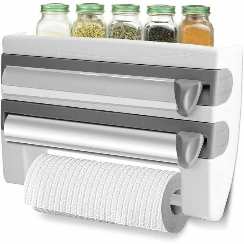 Distributeur de papier d'aluminium et de film étirable, porte-rouleau de papier avec lames tranchantes et support de rangement, pour cuisine salle de