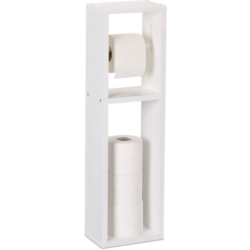 Support pour votre papier toilette, bois de noyer, h x l x p : env. 70 x 20 x 13 cm, blanc - Relaxdays