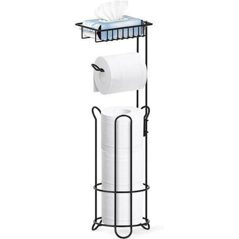 Distributeur de papier toilette extensible noir, pour 3 rouleaux, avec porte-lingettes, distributeur de papier toilette en métal pour salle de bain avec lingettes humides.