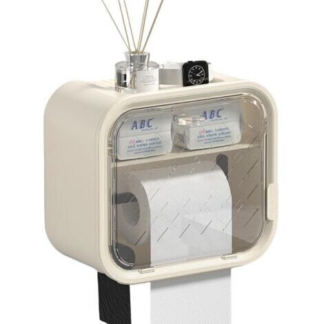Distributeur de papier toilette mural pour salle de bain avec tiroir de rangement et porte-rouleau de papier toilette (blanc)