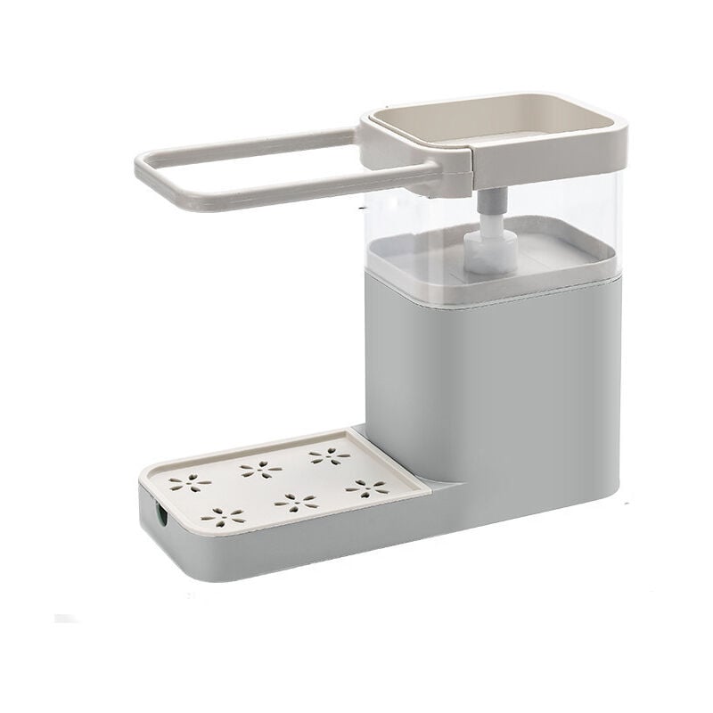 Distributeur de pompe à savon 3 en 1, porte-éponge, porte-serviette à vaisselle(gris)