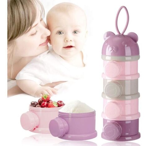 Distributeur de poudre de lait pour bébé - Boîte doseuse empilable 4 couches - Violet