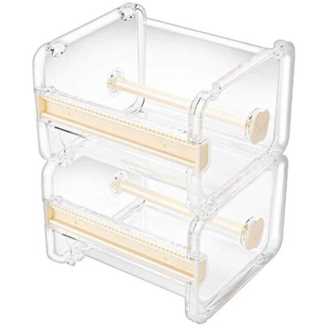 Distributeur de rangement transparent de bureau Molshine (lot de 2) pour ruban adhésif multi-usages Washi, avec coupe-ruban et porte-rouleau (ruban adhésif non inclus) (beige)