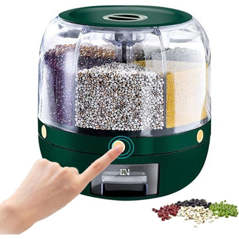Jusch - Distributeur de riz rond à 6 compartiments, distributeur de céréales rotatif à 360°, conteneurs de stockage