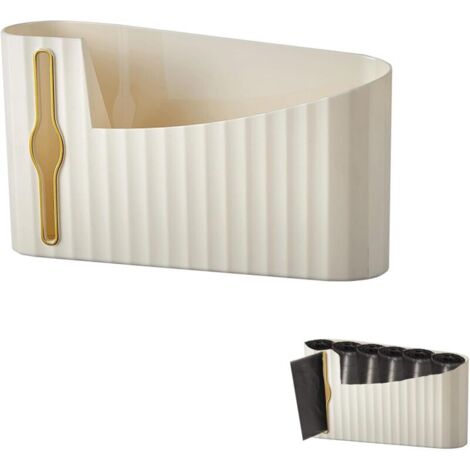 Distributeur de sacs poubelles mural auto-adhésif pour sacs poubelles en plastique, pour la maison, la cuisine et la salle de bain (blanc)