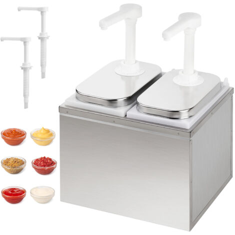 Distributeur De Sauce Pompe À Sauce En Plastique Ketchup Pour Friterie 4L (2 Récipients, Volume Total 4 l, Acier inoxydable / PP)