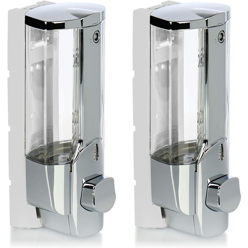 Distributeur de Savon 2X pour Montage Mural - Distributeur de Savon Mural, Rechargeable - Distributeur de Savon pour Gel Douche et shampoing (chromé)