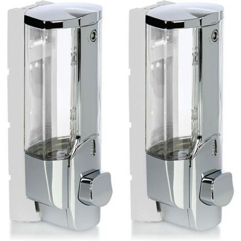 Distributeur de Savon 2X pour Montage Mural - Distributeur de Savon Mural, Rechargeable - Distributeur de Savon pour Gel Douche et shampoing (chromé)