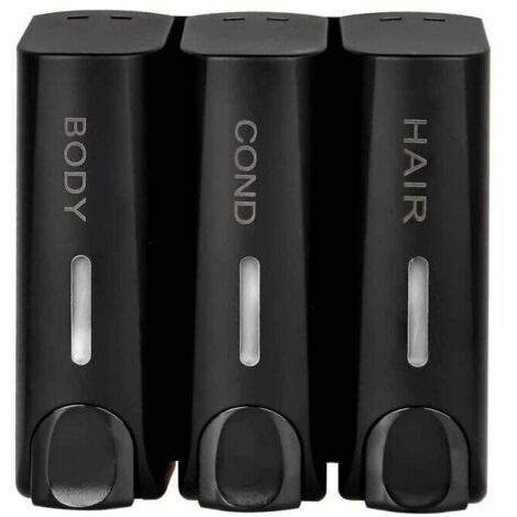 Distributeur de savon 3 en 1 noir mat pour gel douche, shampoing, après-shampooing, support mural