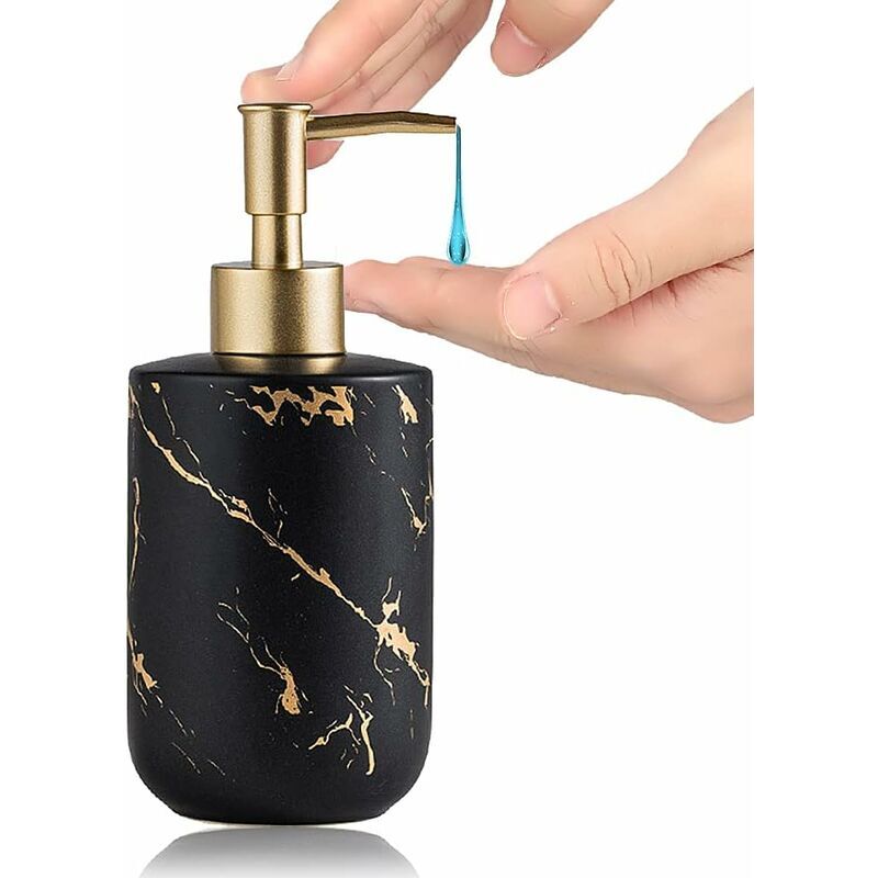 Distributeur de savon 300 ml Texture marbre Céramique Pompe de savon pour les mains Distributeur de gel douche Accessoires de salle de bain (Noir)