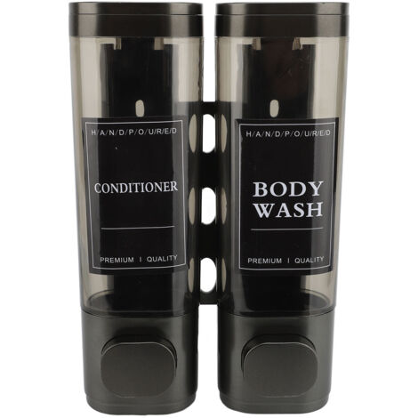 Distributeur de savon à pompe à pression mural 300ml ABS double tête Transparent vue shampoing gris