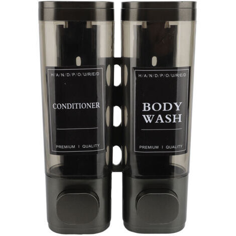 Distributeur de savon à pompe à pression mural 300ml ABS double tête Transparent vue shampoing gris