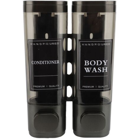 Distributeur de savon à pompe à pression mural 300ml ABS double tête Transparent vue shampoing gris