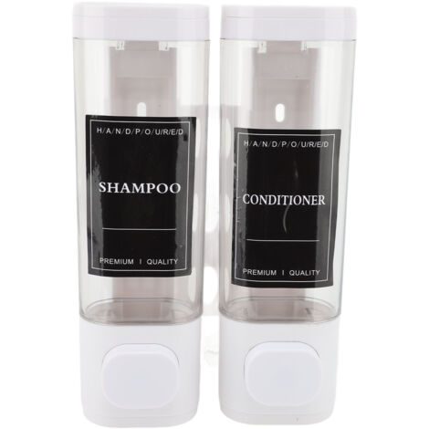 Distributeur de savon à pompe à pression mural 300ml ABS double tête Transparent vue shampooing blanc