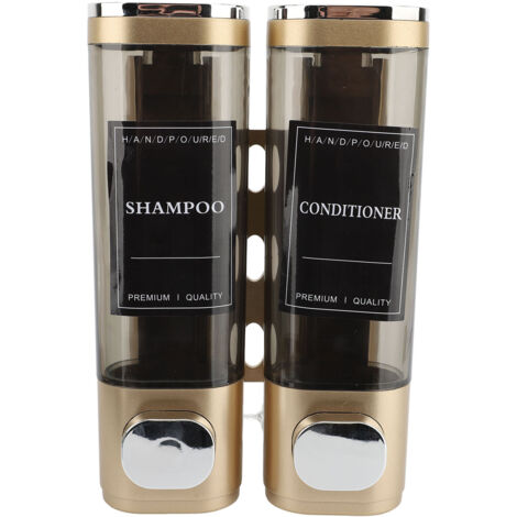Distributeur de savon à pompe à pression mural 300ml ABS double tête Transparent vue shampooing or