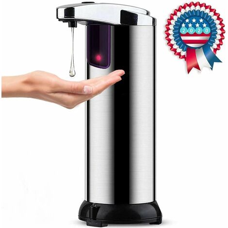 Distributeur de savon automatique 250 ml avec capteur infrarouge pour buanderie, cuisine, hôtel, restaurant (acier inoxydable)