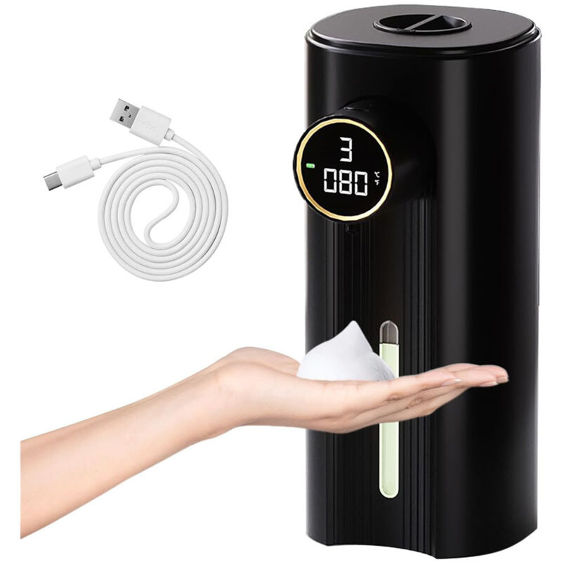 Distributeur de savon automatique 5 niveaux réglables 450 ml, rechargeable par usb, mural, adapté pour salle de bain, cuisine, bureau, école, étanche