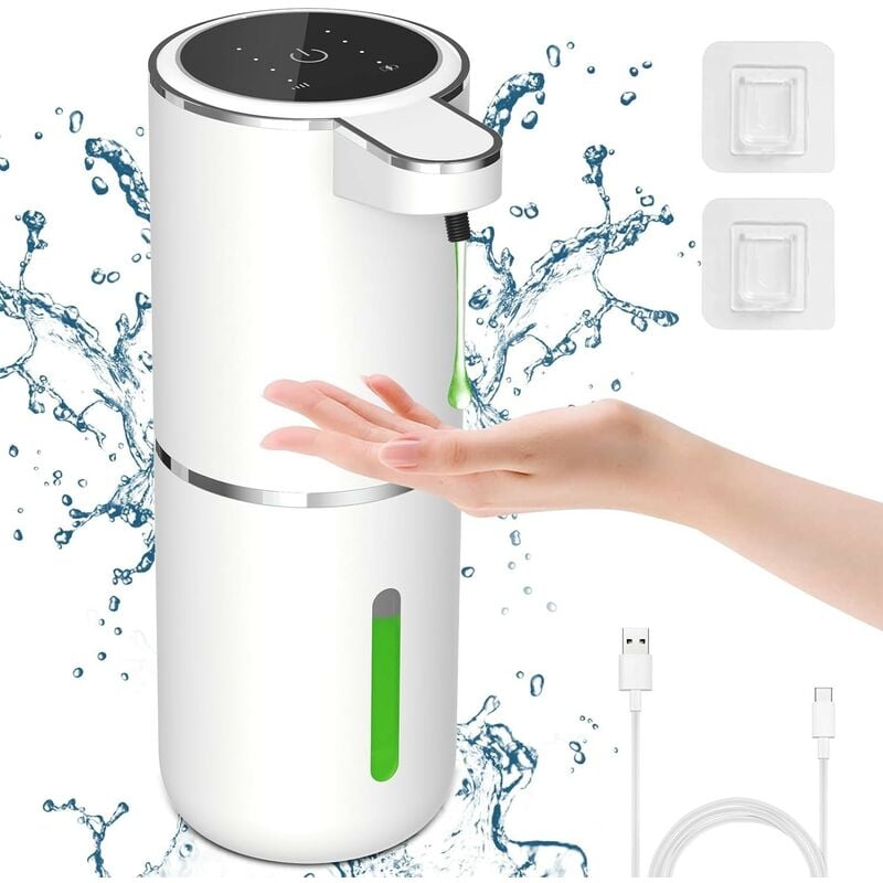 Distributeur de savon Automatique, avec Capteur, IPX5 Etanche, Volume de Liquide Réglable à 4 Niveaux, 380ml
