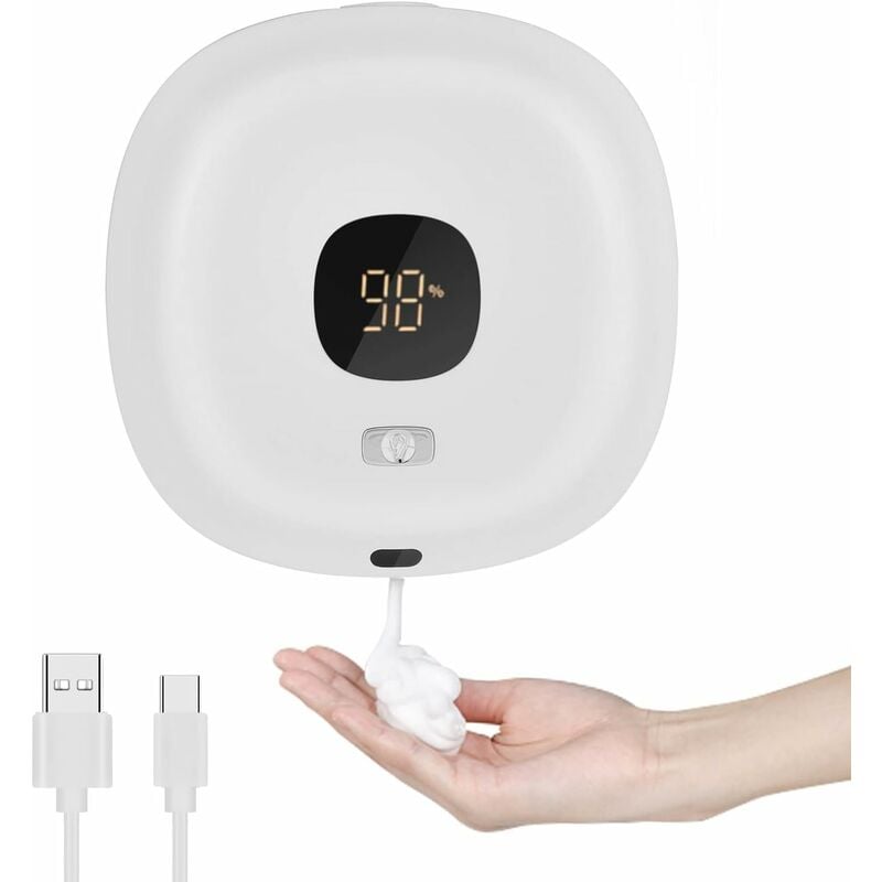 Distributeur de savon automatique (blanc), distributeur de savon thermostatique mural sans contact 300ml, distributeur de savon rechargeable par usb,