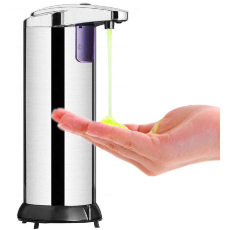 Distributeur de savon automatique en acier inoxydable avec base étanche, détecteur de mouvement infrarouge et interrupteur réglable – RAPANDA