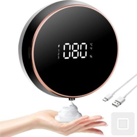 Distributeur de savon automatique mural, distributeur de savon électrique, rechargeable avec affichage de la température, adapté aux enfants et aux adultes (couleur hei)