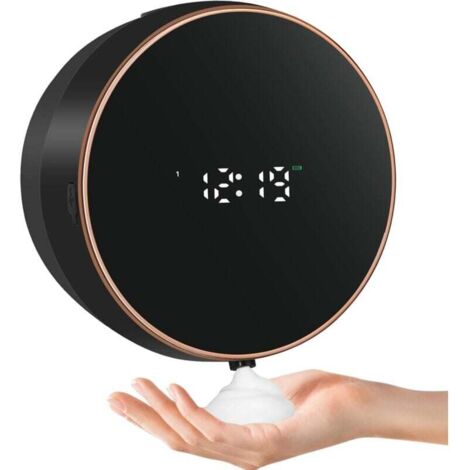 Distributeur de Savon Automatique Mural - Distributeur de Savon Mousse électrique - No Touch - Capteur Mural - en Plastique - pour Cuisine, Salle de Bain - Noir