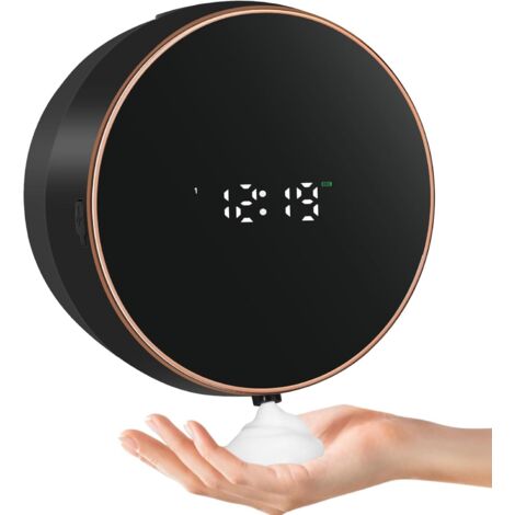 Distributeur de Savon Automatique Mural - Distributeur de Savon Mousse électrique - No Touch - Capteur Mural - en Plastique - pour Cuisine, Salle de Bain - Noir