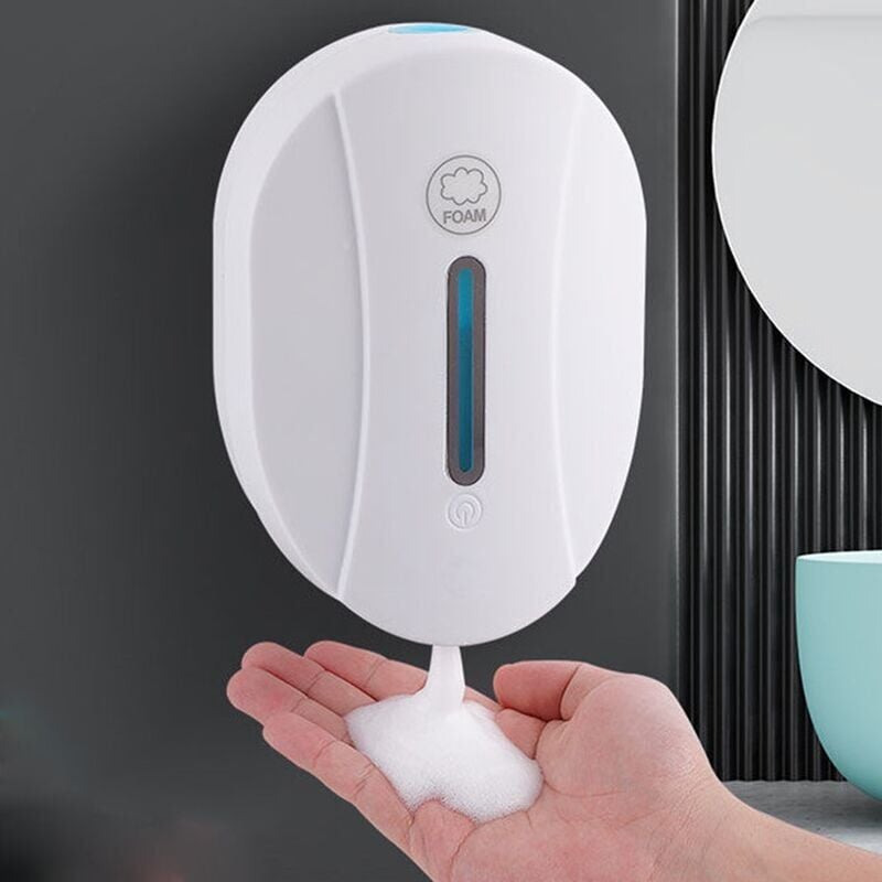SNQ - Distributeur de Savon Automatique Mural, Distributeur Savon Mousse (sans Perçage), par Induction Infrarouge et Étanche, Capacité Réglable, aux