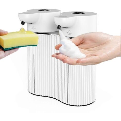Distributeur de savon automatique mural [RM], sans contact, double distributeur de savon mousse et liquide, 2 x 414 ml, pour Com-AquaForge