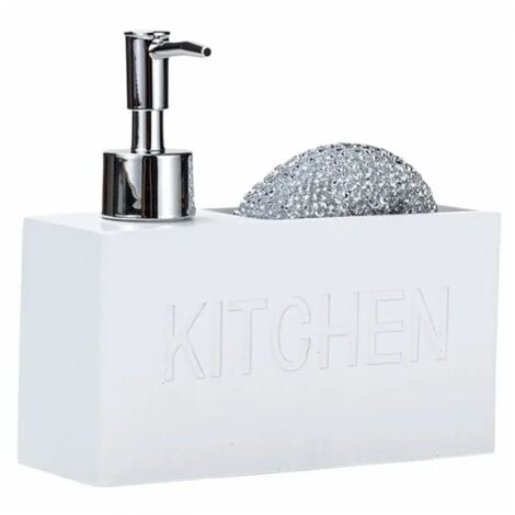 Distributeur De Savon Avec Porte-Éponge, Motif Marbre Blanc, Adapté Aux Étagères De Cuisine, Éviers, Rangements, Décoration De Cuisine, Blanc
