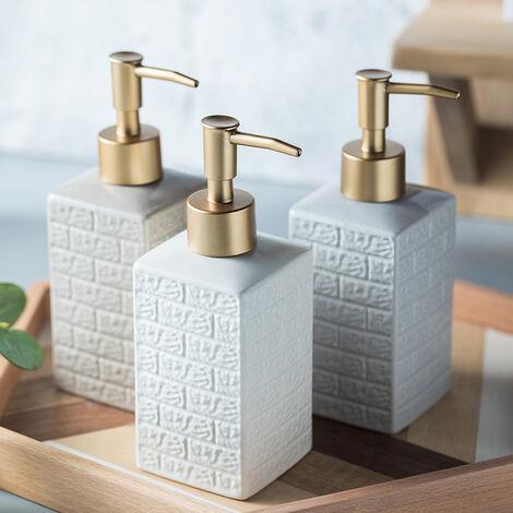 Distributeur de savon blanc céramique - Distributeur de savon liquide Capacité: 0.35 l, Céramique, 6.5 x 18 x 6 cm, Blanc-dontodent