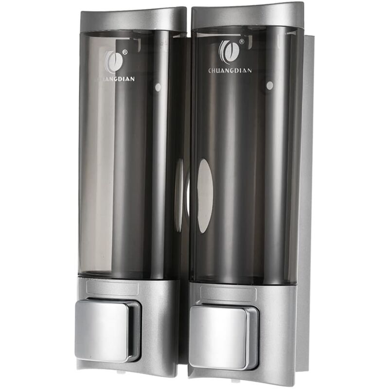 Zoternen - Distributeur de savon double avec corps transparent, 2 sorties et porte-bouteille amovible, pour salle de bain et cuisine, montage mural,