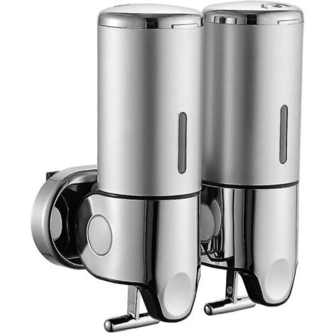 Distributeur de Savon Double Tête Montage Mural Distributeur de Lotion Double Manuel Distributeur de Désinfectant Mural Inox Distributeur Lavage Mains Chrome Rechargeable